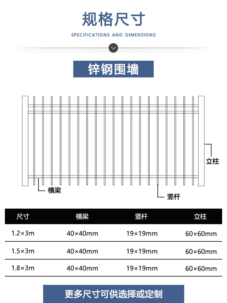 锌钢护栏尺寸