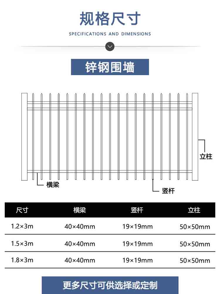 锌钢围墙护栏规格尺寸